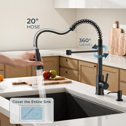 Black Touchless Kitchen Faucet with Soap Dispenser, Motion Sensor Activated Smart Sink Faucet with Pull down Sprayer Single Handle Hands Free Contemporary for Bar & Prep Sinks, Camper RV