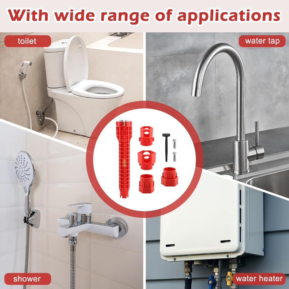14-In-1 Multi-Functional Wrench Faucet Sink Installer Tool for Toilets and Kitchens - Red Plumbers Wrench