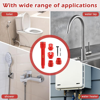 14-In-1 Multi-Functional Wrench Faucet Sink Installer Tool for Toilets and Kitchens - Red Plumbers Wrench