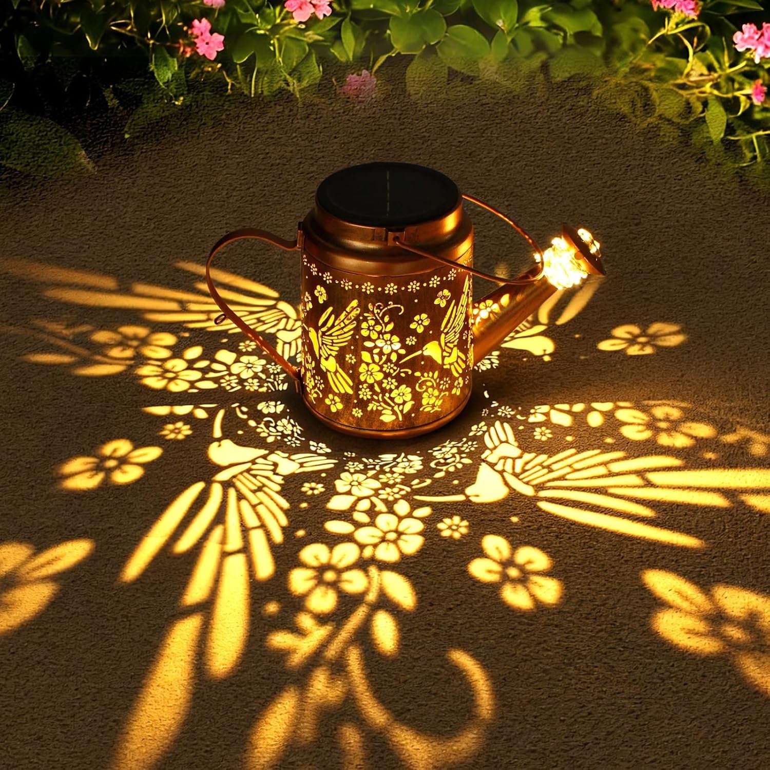 Solar Lights Outdoor Waterproof, Fairy Solar Garden Lights Outdoor Decoration, Hummingbird Solar Watering Can Light Gardening Gifts for Mom Grandma 2 Packs