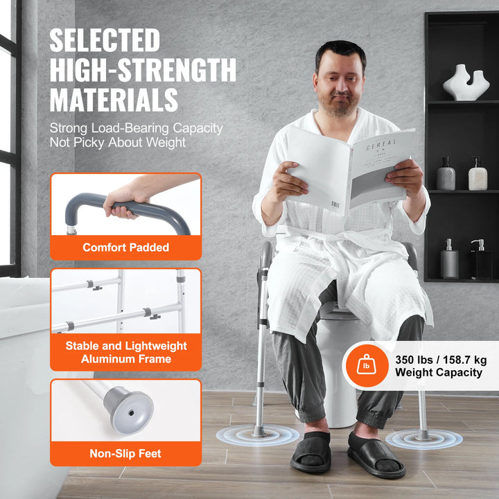Adjustable Raised Toilet Seat with 7 Height Positions, 19.3" - 25.2" Range, 350 lbs Weight Capacity, and Comfort Padded Aluminum Frame