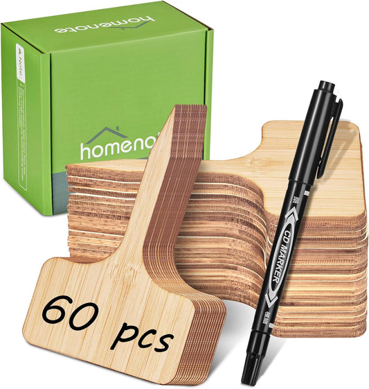 Bamboo Plant Labels 60Pcs Plant Tags for Seedling T-Type Tags for Plants Outdoor Garden Markers Vegetable Seedling(2.36 * 4“)