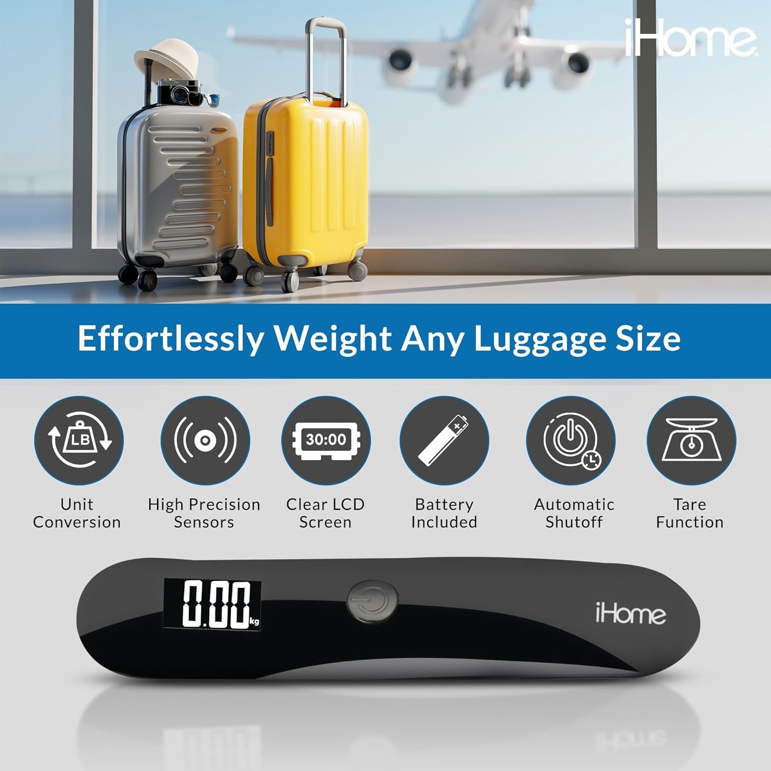 Digital Luggage Scale - 110Lbs Portable Suitcase Scale with LCD Display - Luggage Weight Scale (220LSGL2BL)
