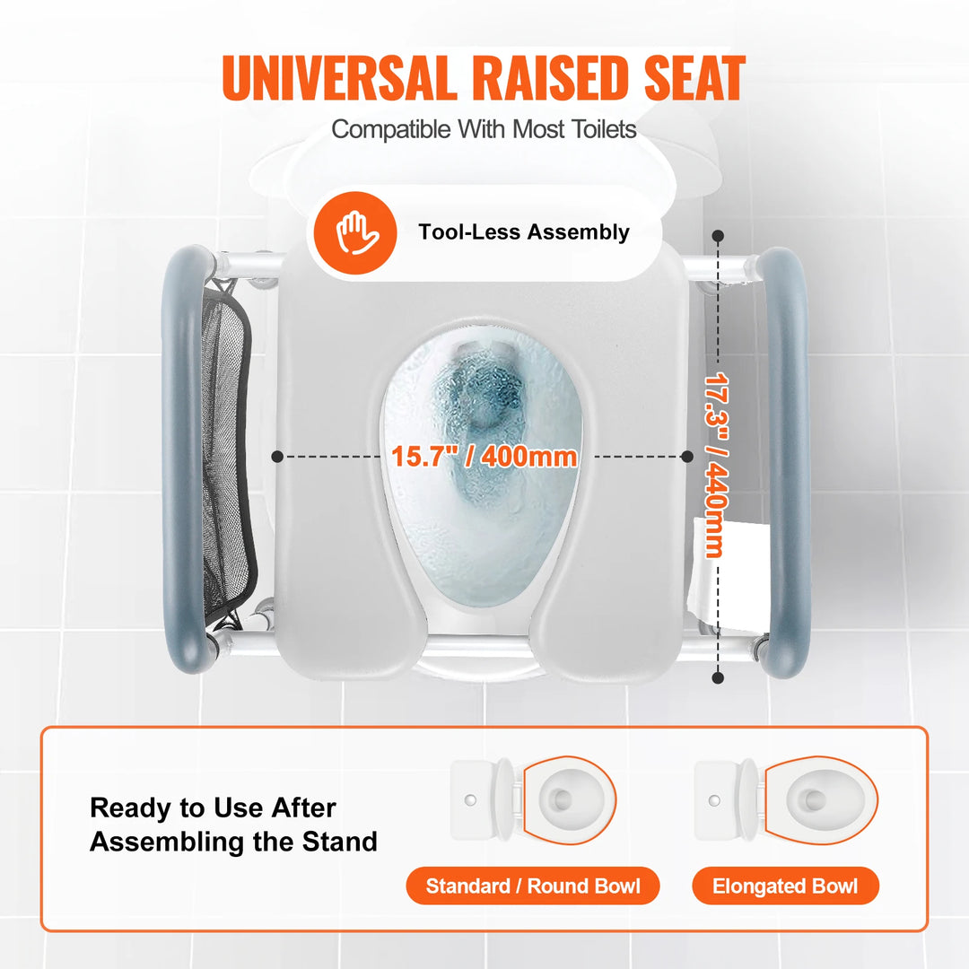 Adjustable Raised Toilet Seat with 7 Height Positions, 19.3" - 25.2" Range, 350 lbs Weight Capacity, and Comfort Padded Aluminum Frame