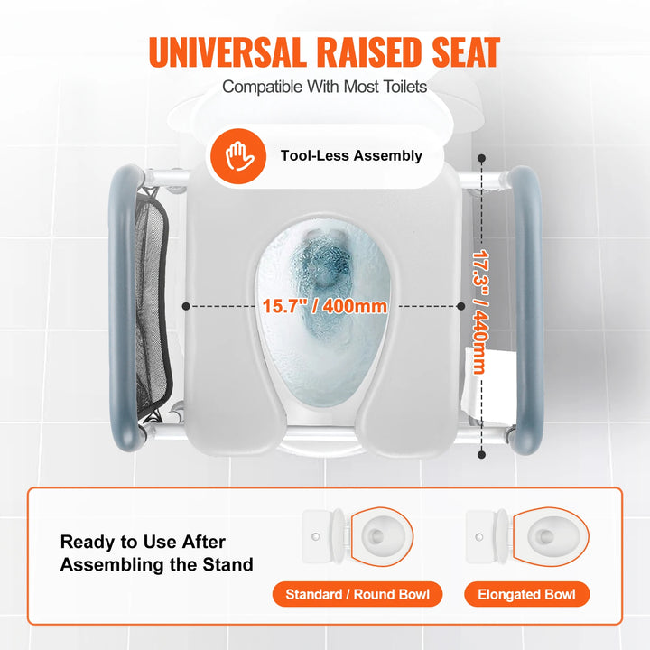 Adjustable Raised Toilet Seat with 7 Height Positions, 19.3" - 25.2" Range, 350 lbs Weight Capacity, and Comfort Padded Aluminum Frame