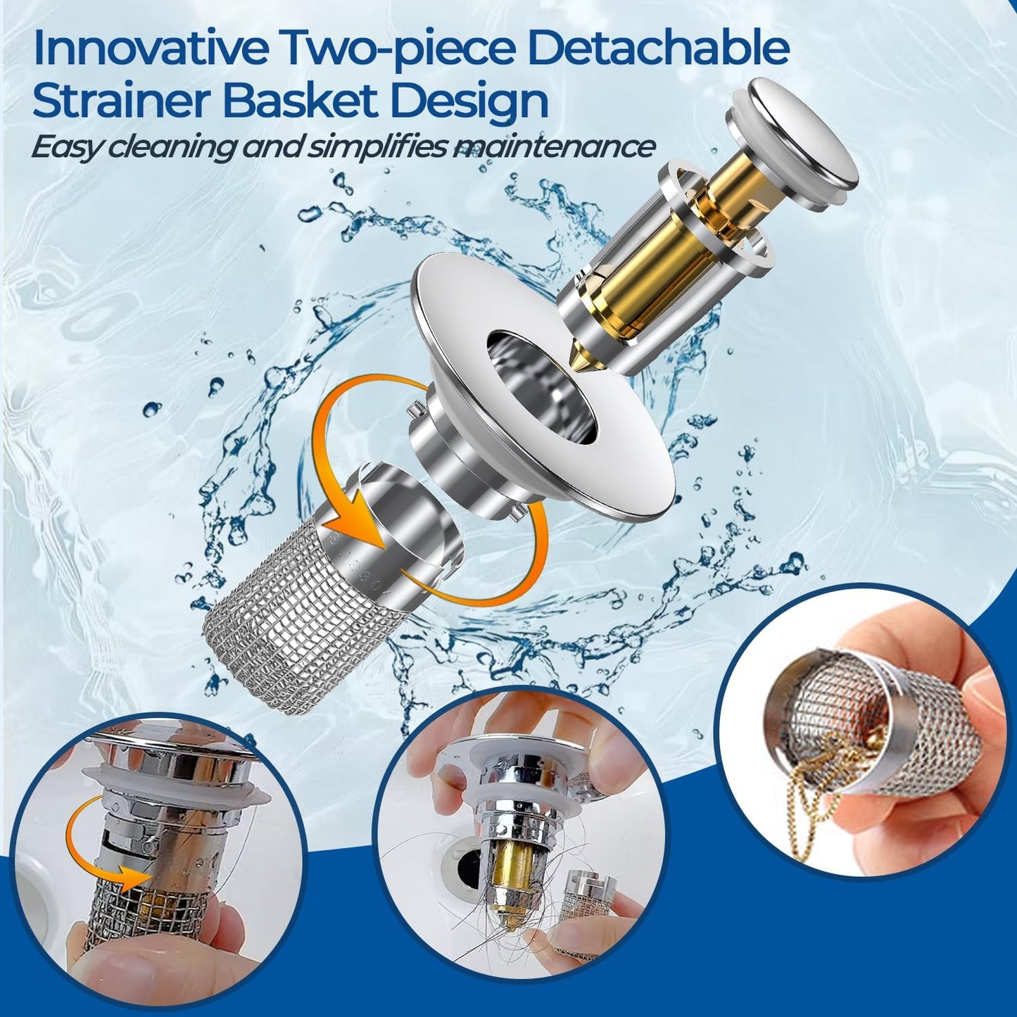 Sink Stopper Hair Catcher,(2Pcs) Pop-Up Sink Drain Strainer with Removable Stainless Steel Strainer Basket Hair Catcher, Bathroom Sink Strainer for Bathroom Sink Stopper Replacement