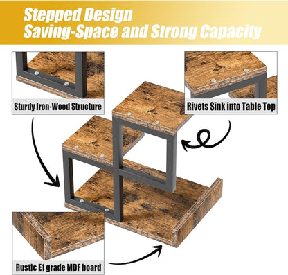 Office Decor Desk Shelf Organizer - Wood Desktop Shelf, Freestanding Desk Hutch, 3 Tier Storage Display Rack, Small Bookshelf with Metal Frame for Books/Plants/Toys (Rustic Brown Black)