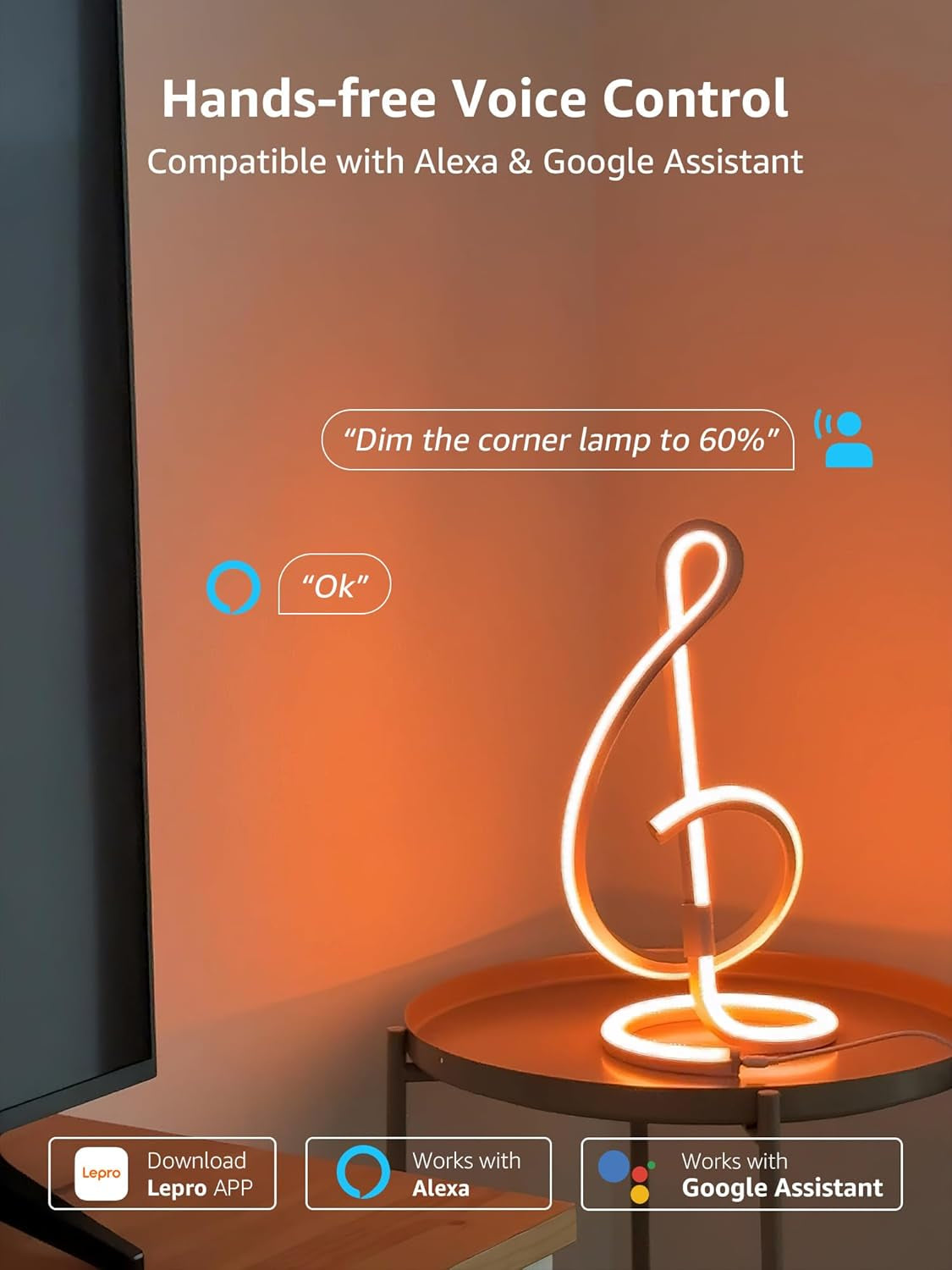 TB2 AI Smart Table Lamp, RGB+IC Addressable LED Lamps Alexa Google Home Enable, APP Control DIY Color Changing Modern Spiral Lamp, Music Sync, AI Generated Lighting LLM, 2.4 Ghz Wifi/Bluetooth