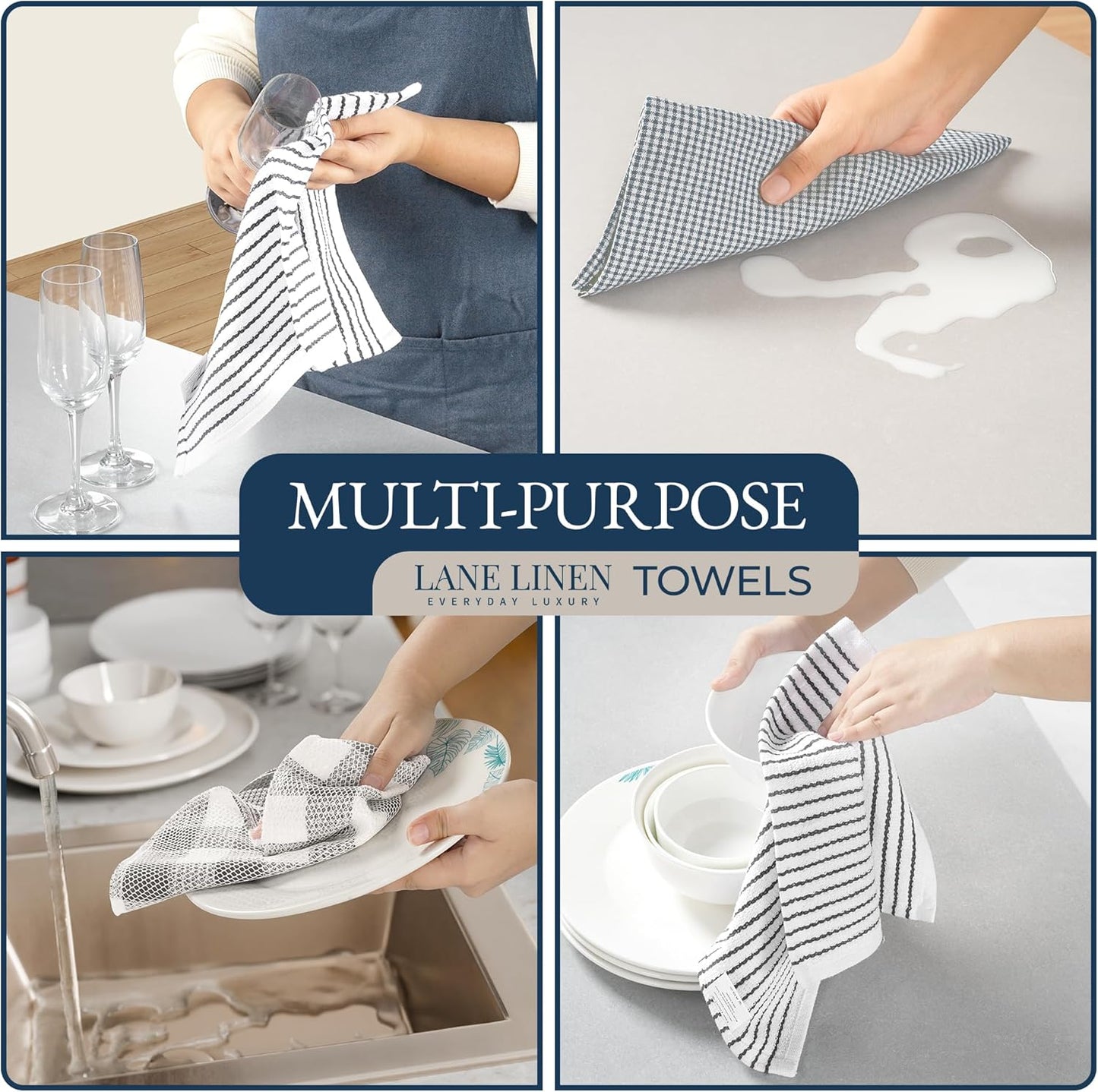 Kitchen Towels and Dishcloths Sets - 20 Pc Kitchen Essentials for New Home, Heat Resistant Oven Mitts & Pot Holder, Absorbent Flour Sack Dish Towels- Grey