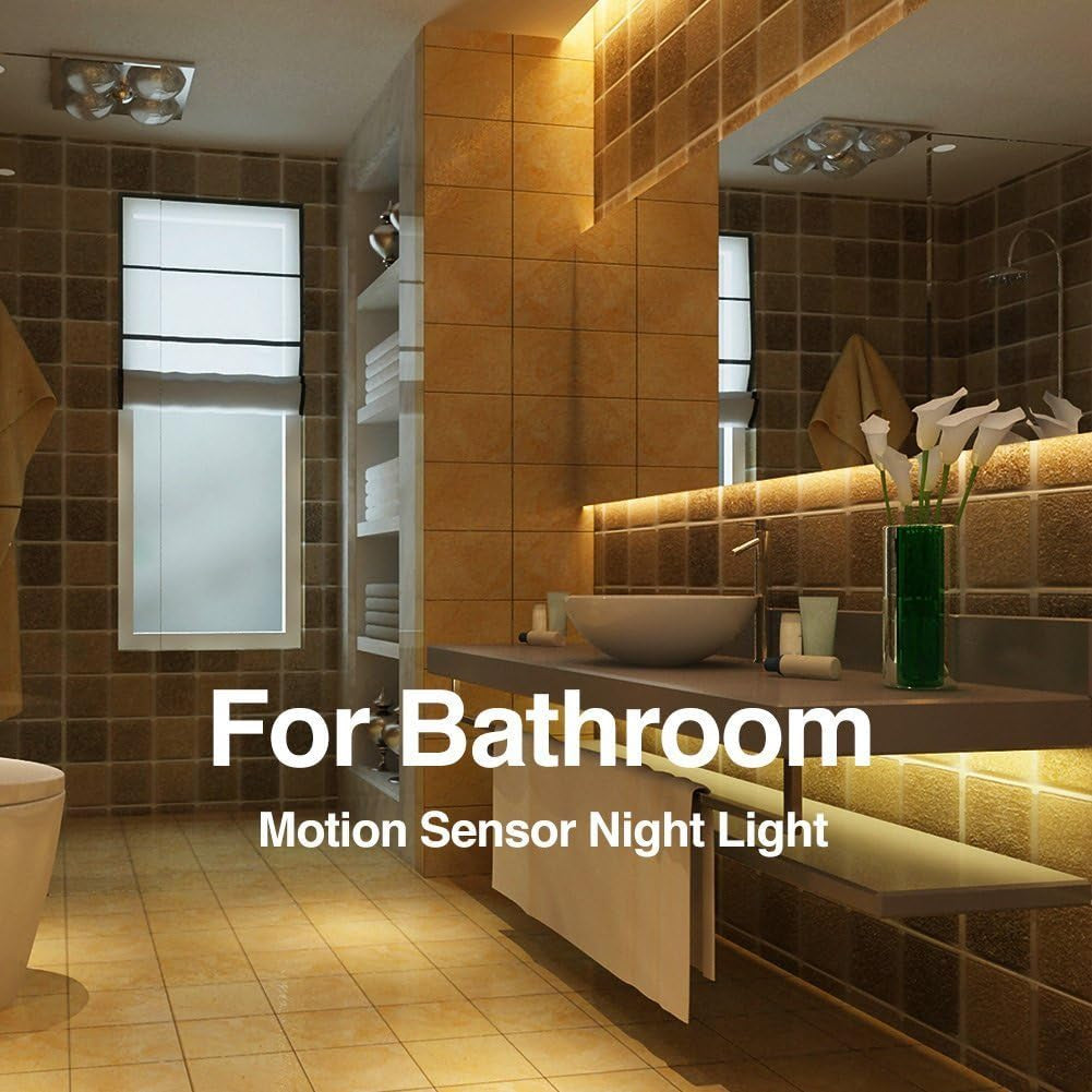 Motion Activated Bed Light, Flexible LED Strip Motion Sensor Night Light Bedside Lamp Illumination with Automatic Shut off Timer (Warm Soft Glow)
