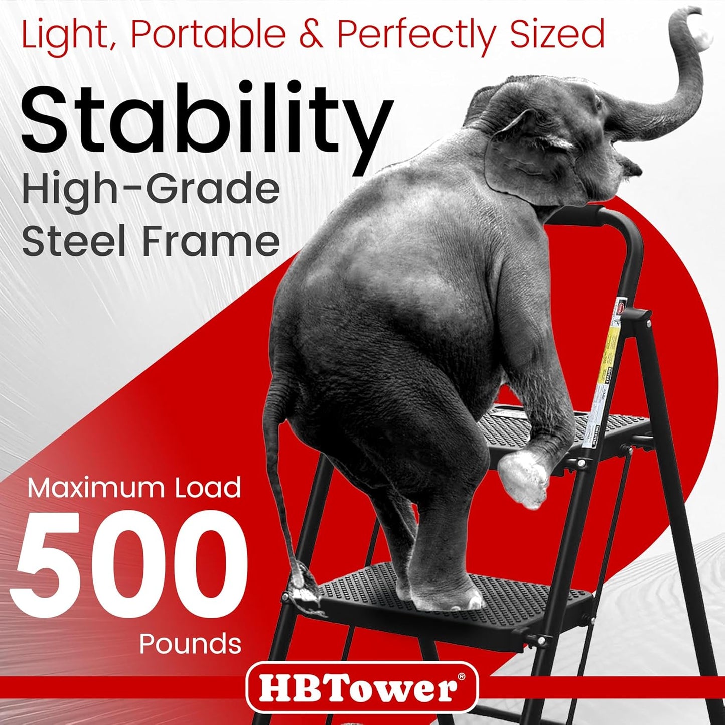 Step Ladder, Folding Step Stool with Wide Anti-Slip Pedal, Sturdy Steel Ladder, Convenient Handrail, Lightweight, Portable Steel Step Stool