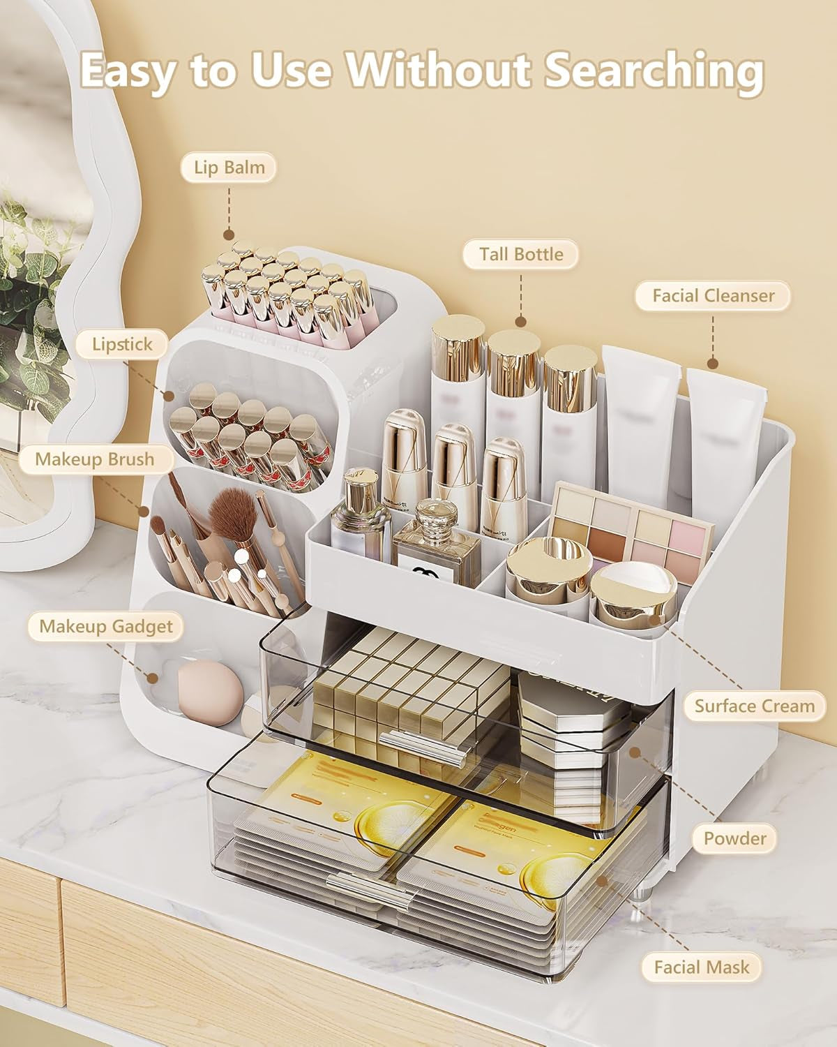 Large Capacity Makeup Organizer Countertop with Makeup Brush Holder for Vanity, Thickened Material, Bathroom Countertop Organizer Skin Care Perfumes Storage, Teen Girl Gifts for 13-25 Year