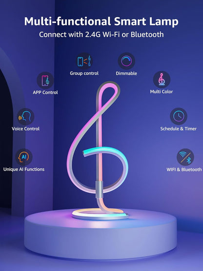 TB2 AI Smart Table Lamp, RGB+IC Addressable LED Lamps Alexa Google Home Enable, APP Control DIY Color Changing Modern Spiral Lamp, Music Sync, AI Generated Lighting LLM, 2.4 Ghz Wifi/Bluetooth