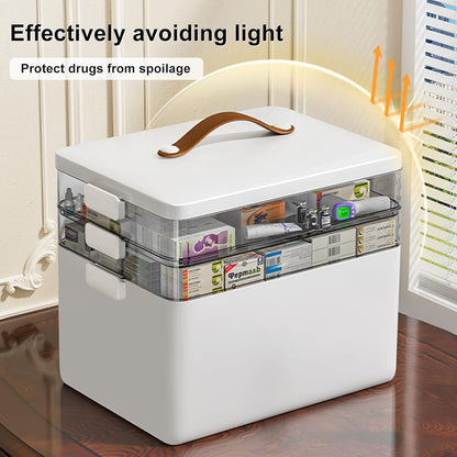 3-Tier Medicine Organizer - Portable Medicine Cabinet with Leather Handle, Empty First Aid Kit for Home