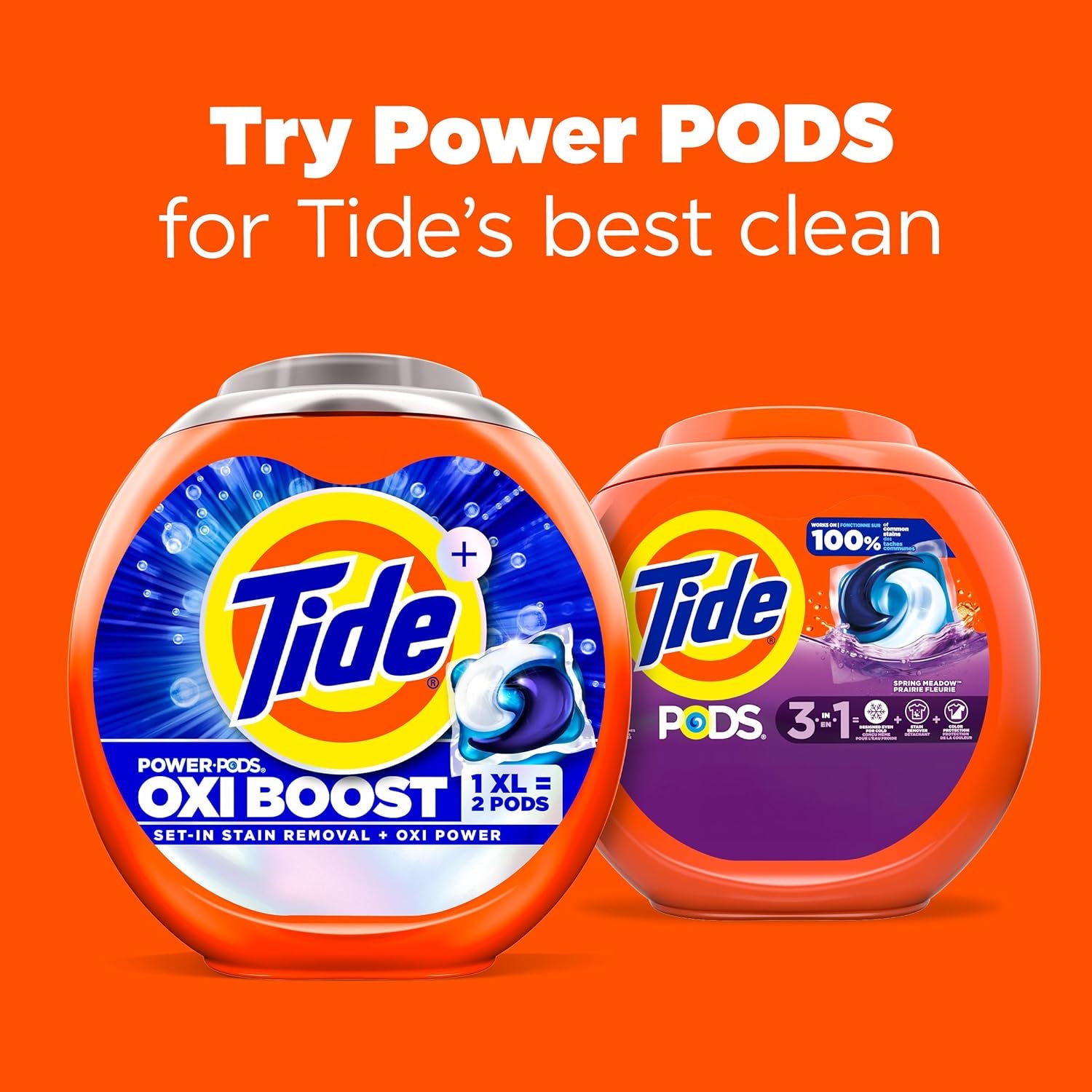 PODS Laundry Detergent Pacs, 3-In-1 Stain Remover, Odor Fighter, Color Protector, 76 Count, HE Compatible, Spring Meadow Scent