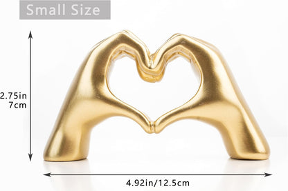Small Heart Hands Sculpture Decor for Living Room Bedroom Bookshelf Coffe Table and Office Display, Love Finger Statue Modern Aesthetic Home Decor, Unique Gift for Wedding Christmas Birthday (Gold)