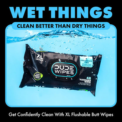 Wipes Unscented Flushable Wipes - Extra-Large Adult Wet Wipes for Sensitive Skin - 6 Pack (288 Count) - Infused with Vitamin E and Aloe - Septic and Sewer Safe