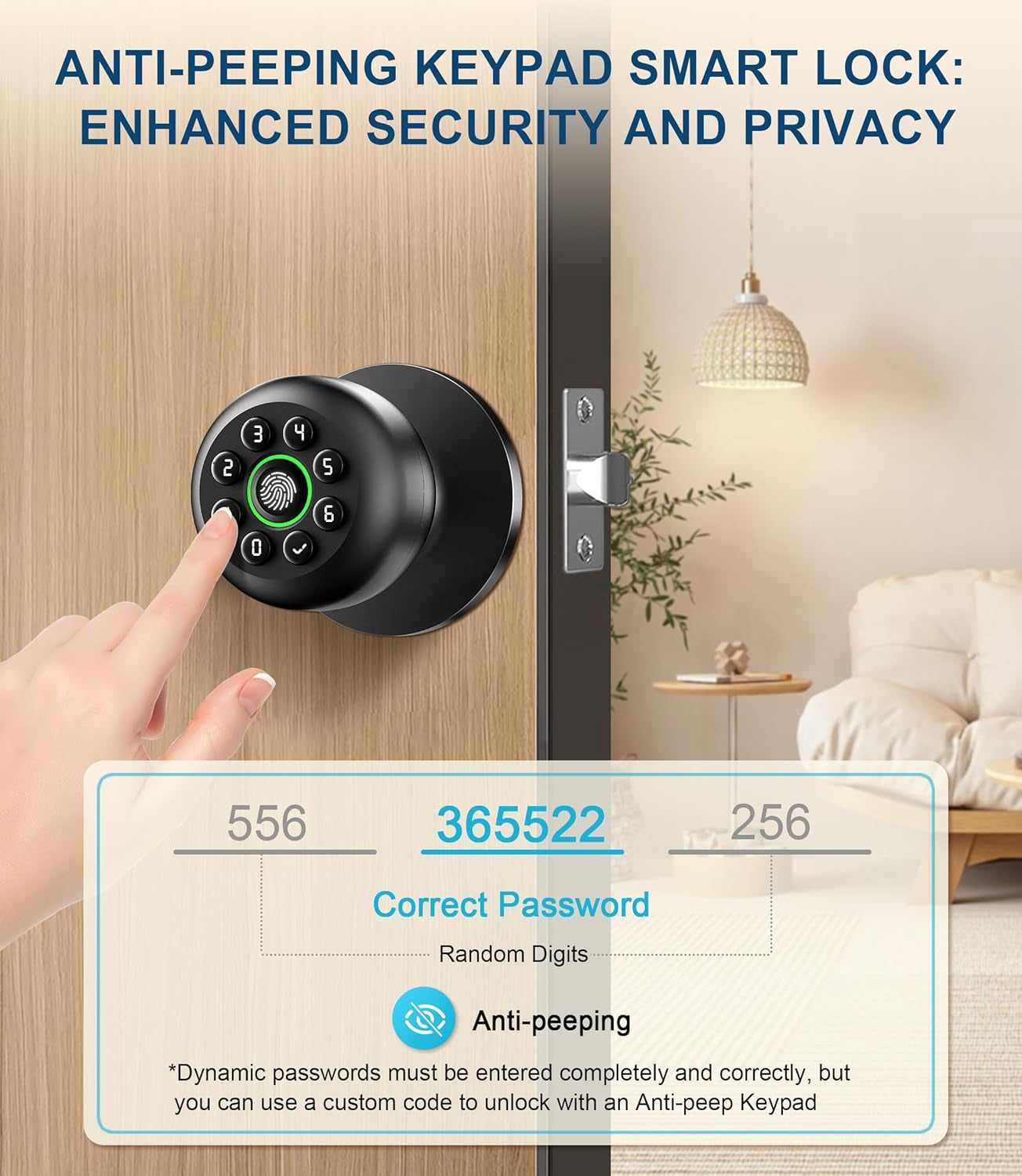 Fingerprint Door Lock, Smart Fingerprint Door Knob with Keypad, Biometric Door Lock with App Control, Auto Lock Door Lock with Code, Keyless Door Knob with Lock for Bedroom, Home,Office-Matte Black