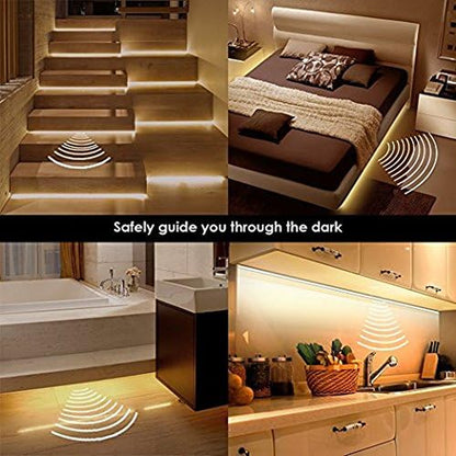 Motion Activated Bed Light, Flexible LED Strip Motion Sensor Night Light Bedside Lamp Illumination with Automatic Shut off Timer (Warm Soft Glow)