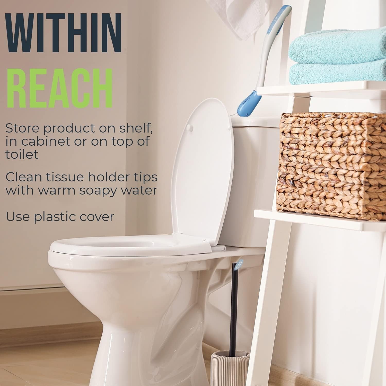 Toilet Aid - Personal Bottom Wiping Tool, Bathroom Mobility Aid for Disabled, Elderly, and Surgery Recovery - 18" Long Wand with Hygienic Cover
