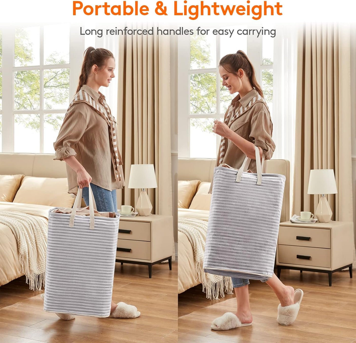 2 Pack Laundry Basket 80L Each, Collapsible Clothes Hamper with Reinforced Handles, Freestanding Waterproof Design for Bedroom and Laundry Room, Grey 160L Total