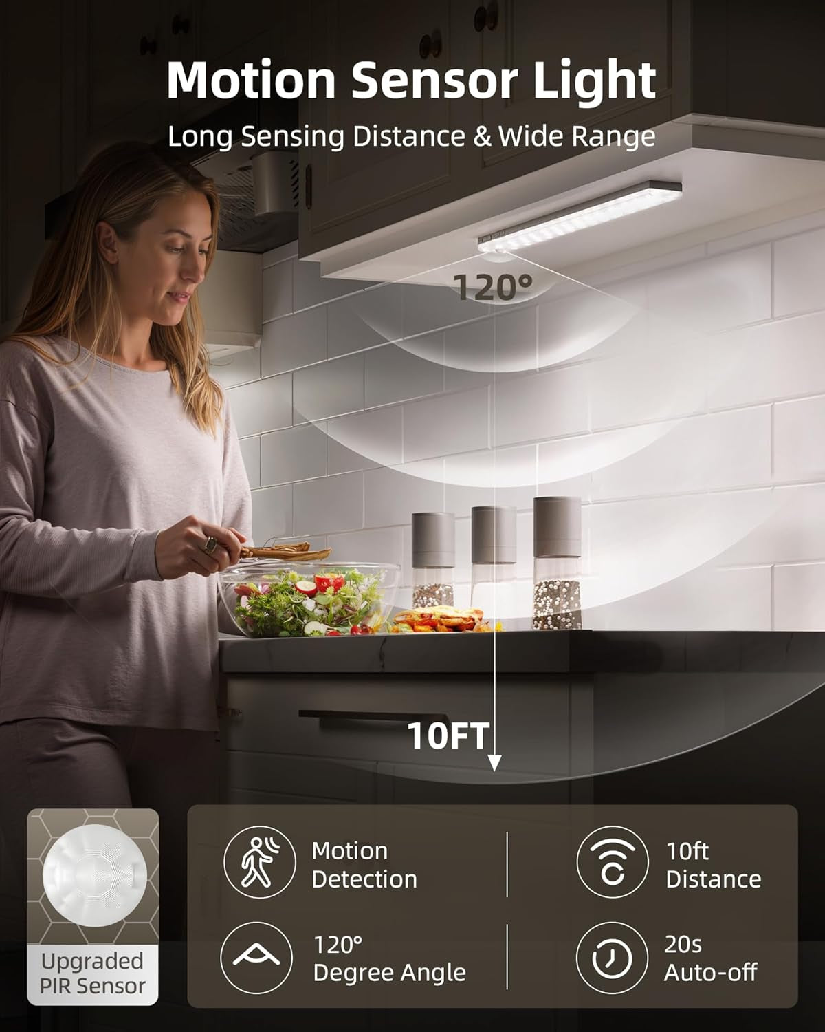 6-Pack under Cabinet Lighting with Charging Station, 2000Mah Rechargeable Wireless Motion Sensor Lights, 3 Color Temps, Dimmable, Timer, Magnetic, with Remote Control for Kitchen, Closet, Stair