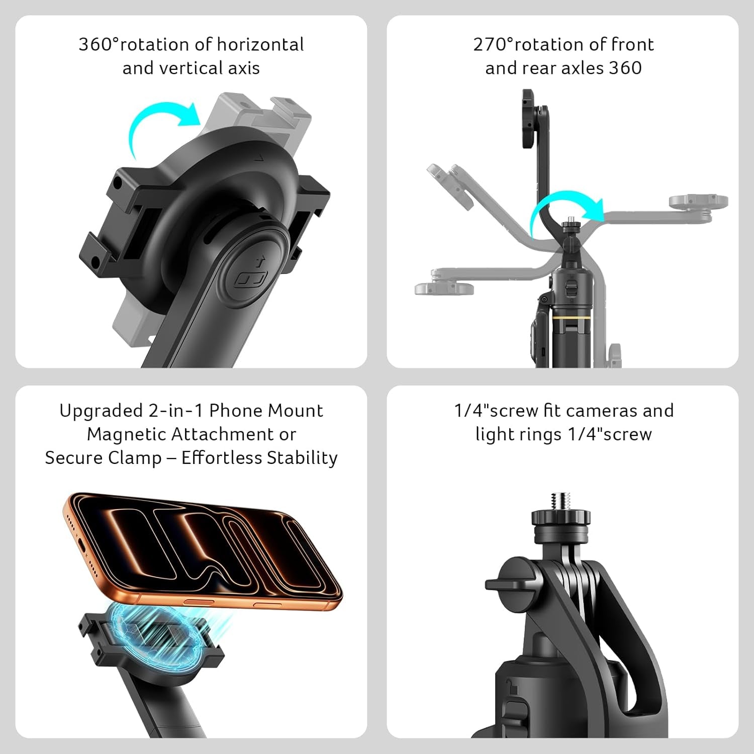 Gadget Auto Face Tracking Tripod for Iphone – Magnetic Phone Mount Gesture Control Detachable Mini Ring Light 64" 360 Degree AI Tracking Phone Tripod for Vlogging Youtube Tiktok Video Recording