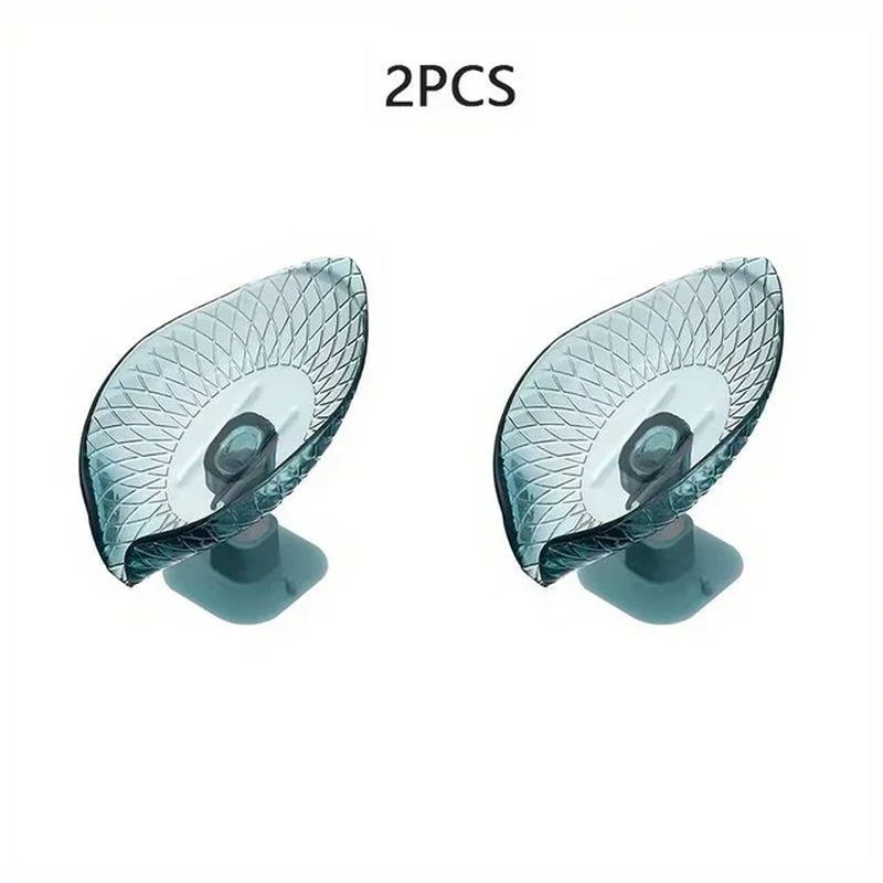 Leaf Design Drain Soap Box with Suction Cup Decorative Plastic Self Draining Bathroom Soap Tray Bathroom Organizers Storage