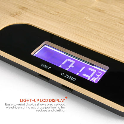 Bamboo Cutting Board & Digital Food Scale, 33 Lb Capacity, Measures Grams & Ounces, Multi-Functional for Food Prep, Baking, Dieting, Portion Control, Kitchen Gadgets Gift