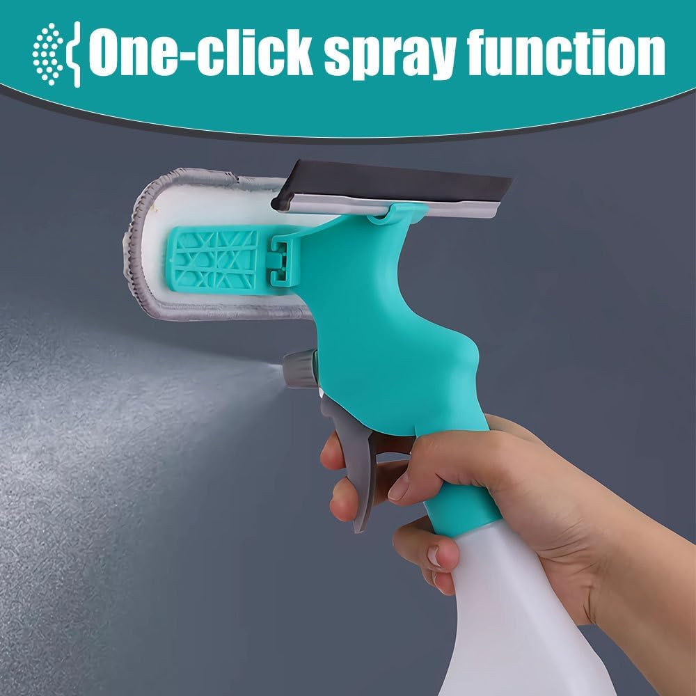 4 in 1 Window Cleaning Kit,Multifunction Window Cleaner Tool with Spray Bottle Squeegee & Microfiber Washer Head for Indoor Outdoor Glass Shower Car