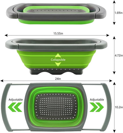 Colander Collapsible, Colander Strainer over the Sink Vegetable Fruit Strainer Basket (6 Quart) with Extendable Handles, New Kitchen Essentials