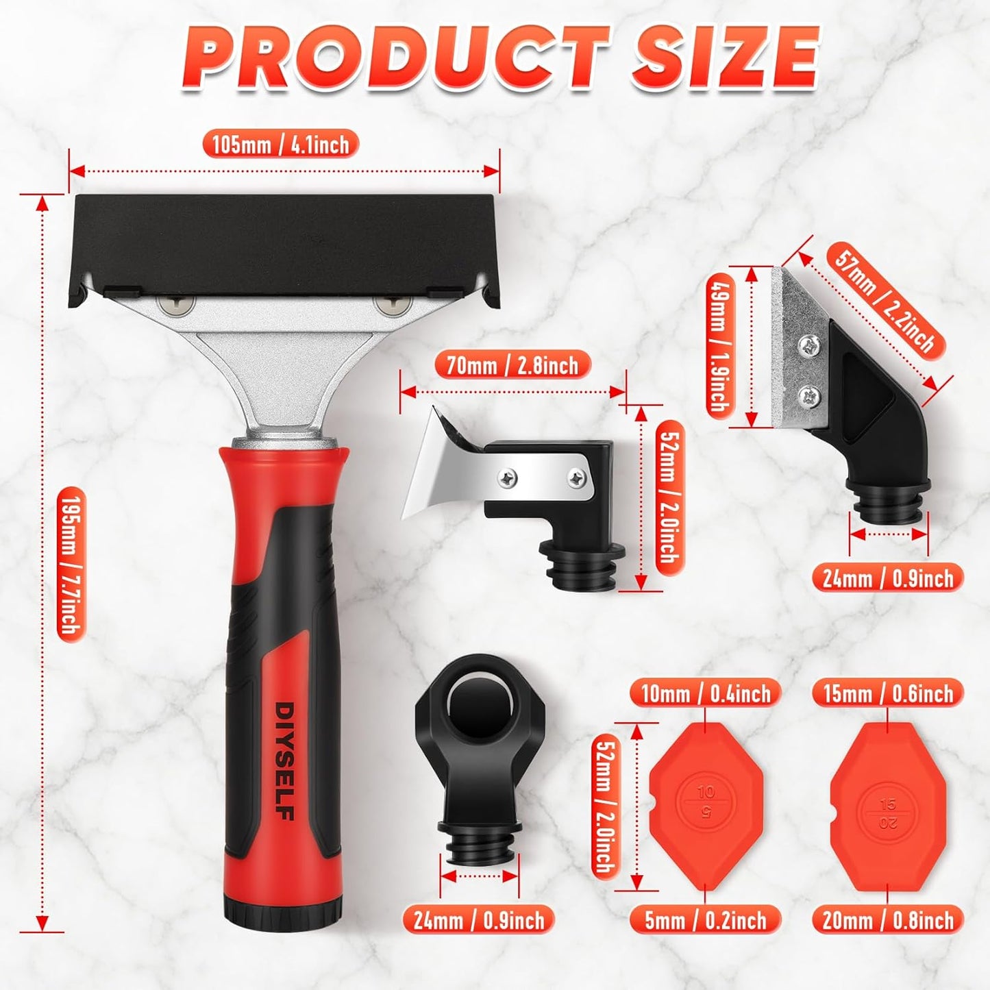 Caulking Tool, 4 in 1 Caulk Remover Tool for Bathroom, Bathtub, Grout, Shower, Tile, Window, Razor Scraper Tool for Cleaning, Silicone Caulk Removal Tool (Red)
