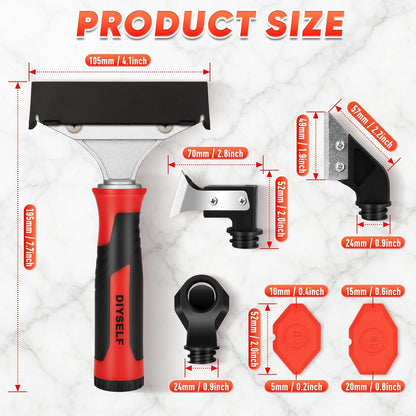 Caulking Tool, 4 in 1 Caulk Remover Tool for Bathroom, Bathtub, Grout, Shower, Tile, Window, Razor Scraper Tool for Cleaning, Silicone Caulk Removal Tool (Red)