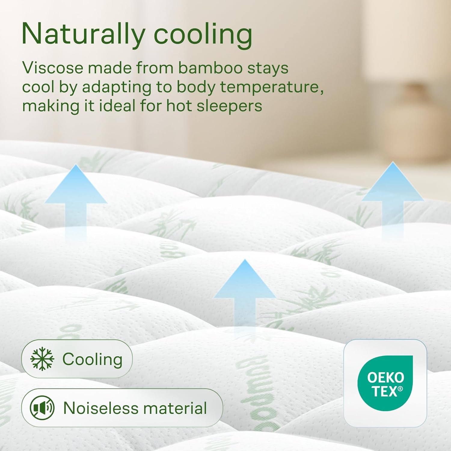 Niagara Ultra Soft Queen Size Mattress Topper - Viscose Made from Bamboo Pillow Top Mattress Pad for Back Pain Relief - Naturally Cooling for Hot Sleepers, Green