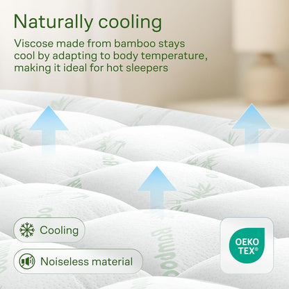 Niagara Ultra Soft Queen Size Mattress Topper - Viscose Made from Bamboo Pillow Top Mattress Pad for Back Pain Relief - Naturally Cooling for Hot Sleepers, Green