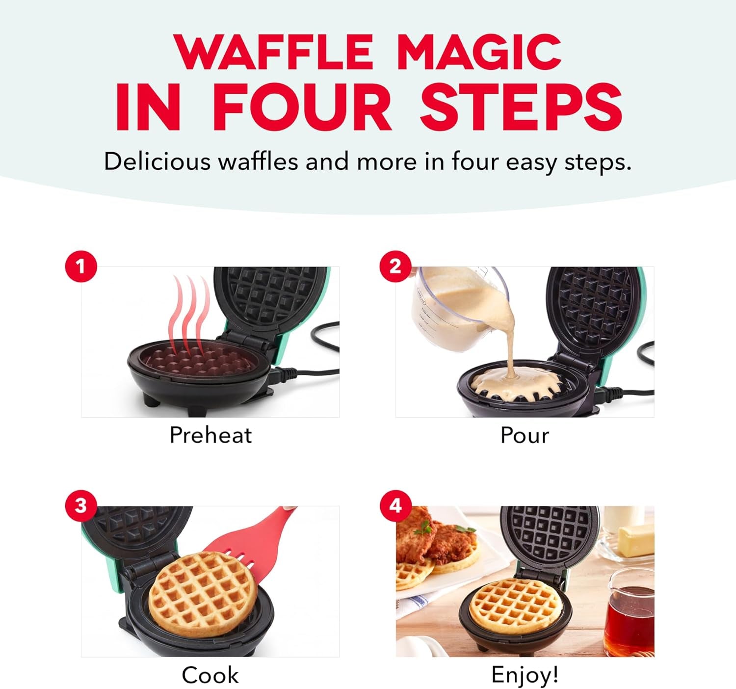Mini Waffle Maker- Compact Electric Iron for Creative Homemade Treats - PTFE Nonstick Surface - Easy-To-Clean - Perfect for Kids & Families - Pink