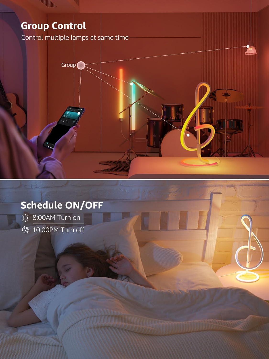TB2 AI Smart Table Lamp, RGB+IC Addressable LED Lamps Alexa Google Home Enable, APP Control DIY Color Changing Modern Spiral Lamp, Music Sync, AI Generated Lighting LLM, 2.4 Ghz Wifi/Bluetooth