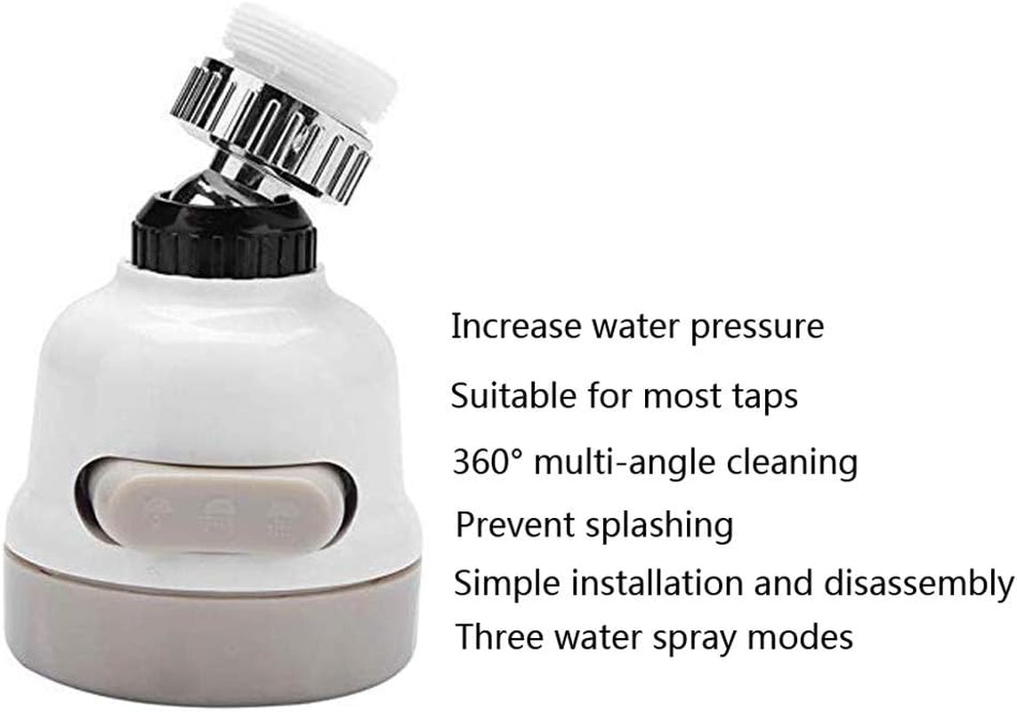 Movable Kitchen Tap Head, 360° Rotatable Water Spray ABS Sink Faucet Spray Head Tap,Splash Filter Water Saving Pressurization Nozzle Bubbler Connector, 3 Modes Adjustment (Pack of 2,White)
