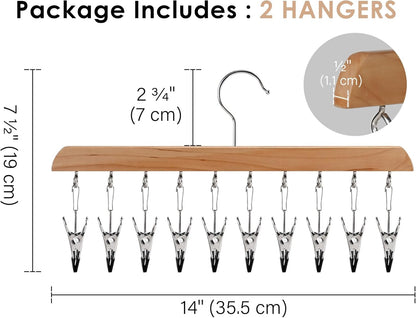Hat Rack, Closet Organizer and Storage for Baseball Caps,Set of 2 with 10 Adjustable Stainless Steel Clips, Fits All Caps, Natural Wood Color