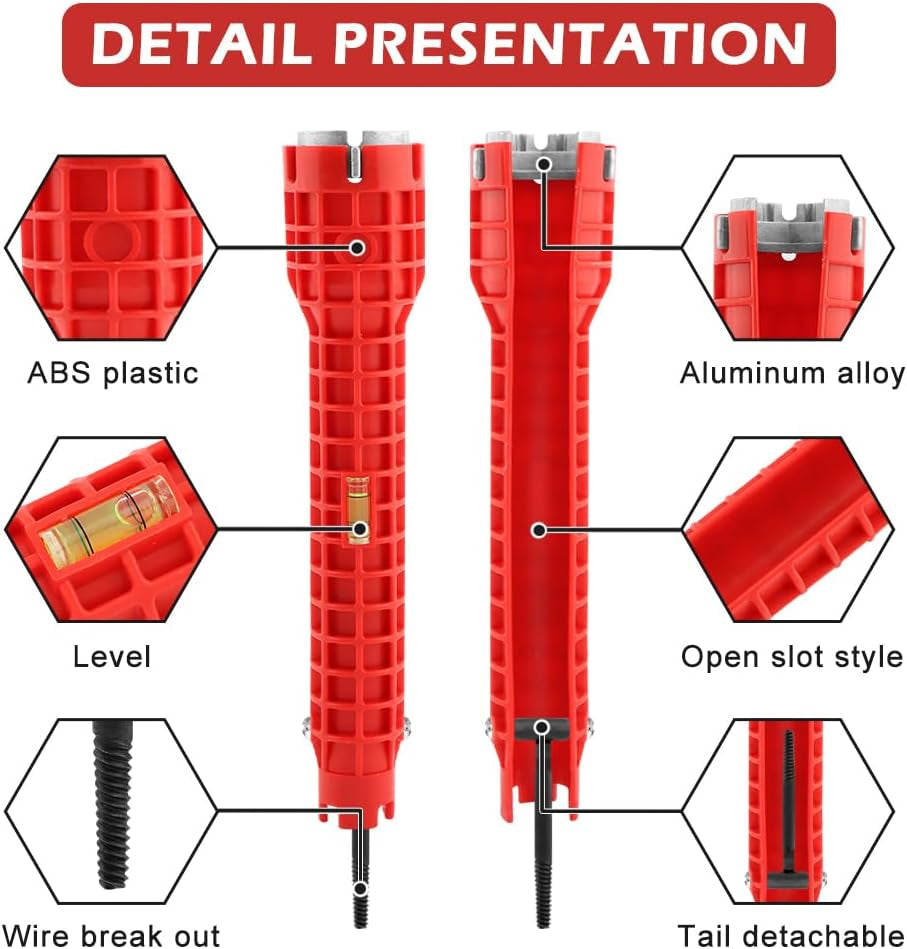 14-In-1 Multi-Functional Wrench Faucet Sink Installer Tool for Toilets and Kitchens - Red Plumbers Wrench