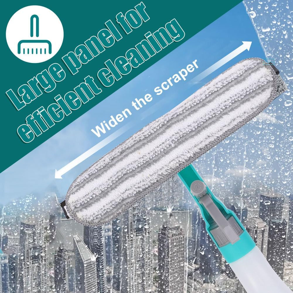 4 in 1 Window Cleaning Kit,Multifunction Window Cleaner Tool with Spray Bottle Squeegee & Microfiber Washer Head for Indoor Outdoor Glass Shower Car