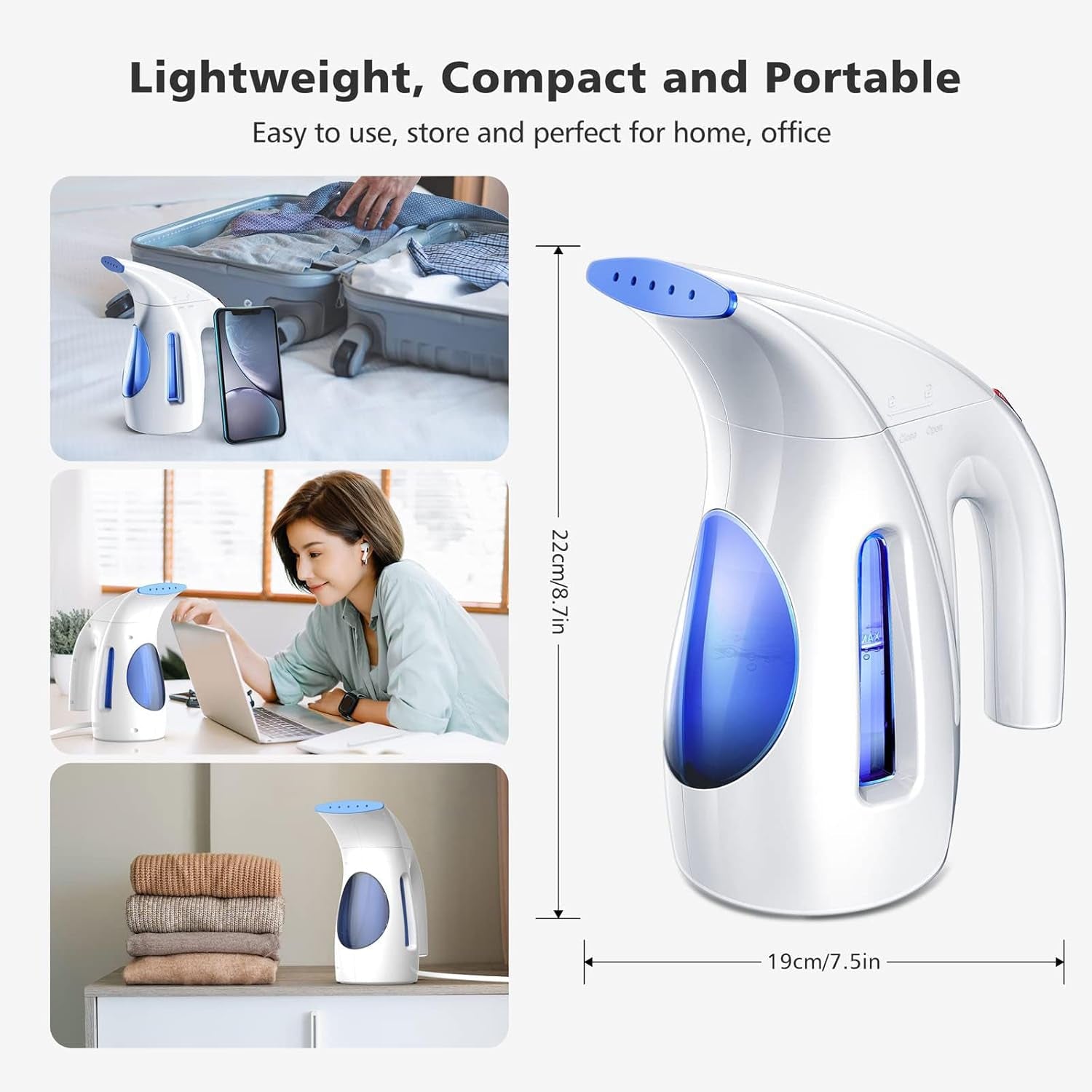 Steamer for Clothes, Portable Handheld Clothing Steamer, 240Ml Big Capacity, 700W, Strong Power, Fabric Quick Wrinkle Remover with Brush for Home, Office(Only 120V) -Blue