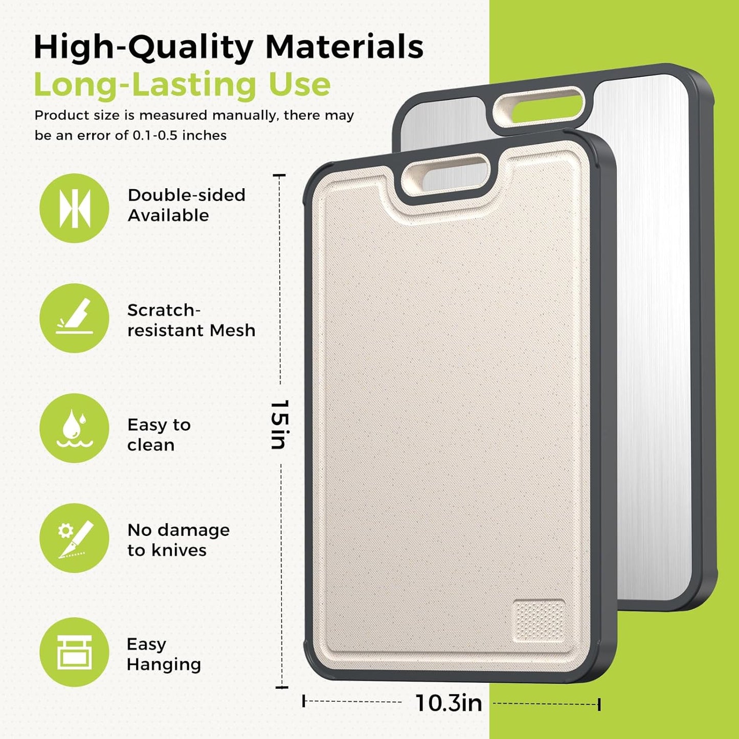 Titanium Cutting Board for Kitchen, Non Toxic 2-In-1 Cutting Board Double Sided Food Grade Pure Titanium, Knife Friendly Easy to Clean Large Size 15”×10.3”