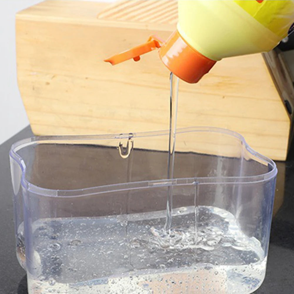 1 for Household Kitchen 2 in 1 Pressing Soap Liquid Box, Easy to Replenish, Durable, for Sponge, Dish Cloth, Pot Brush, Black