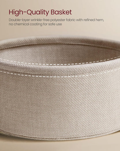LILEA Collection - Side Table with Charging Station, round End Table with Fabric Basket, Nightstand with USB Ports, for Living Room, Bedroom, Modern, Matte White and Camel Brown ULET228W01