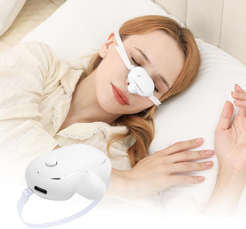 AI Smart Anti-Snoring Device with Strap,Detecting Snoring Sounds 40 Decibel Start Nose Massage,Low Noise, Adjustable High Low Vibration,Improves Breathing and Sleep Quality Home Travel (White)