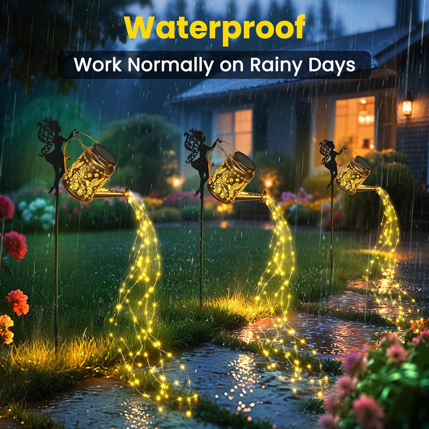 Solar Lights Outdoor Waterproof, Fairy Solar Garden Lights Outdoor Decoration, Hummingbird Solar Watering Can Light Gardening Gifts for Mom Grandma 2 Packs