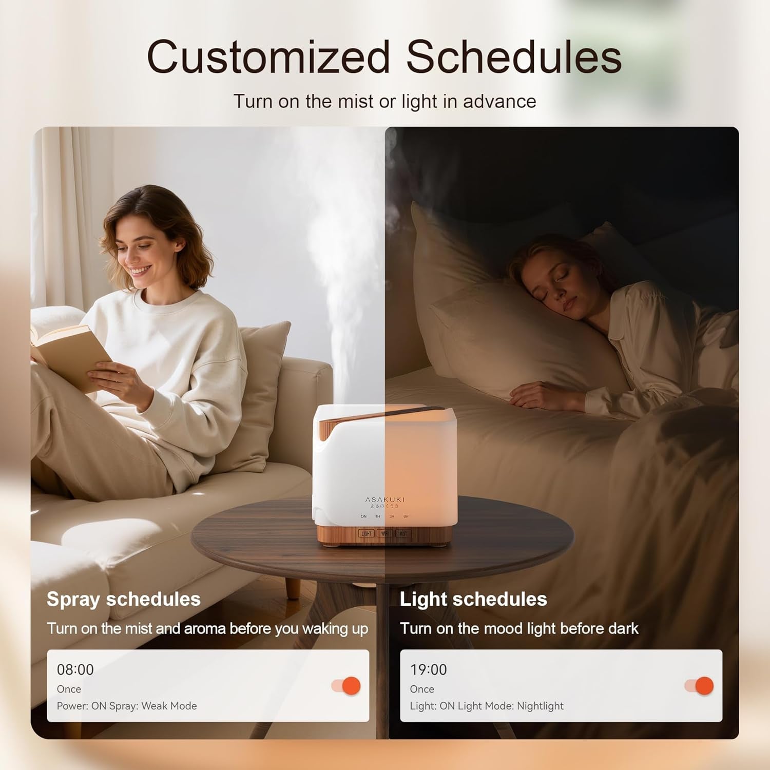 Essential Oil Diffuser for Home, Smart Wifi 700 Ml Humidifier, Easy Connect with Alexa and Google Home, Phone App & Voice Control, Customized Schedule Timers and LED Light - Yellow