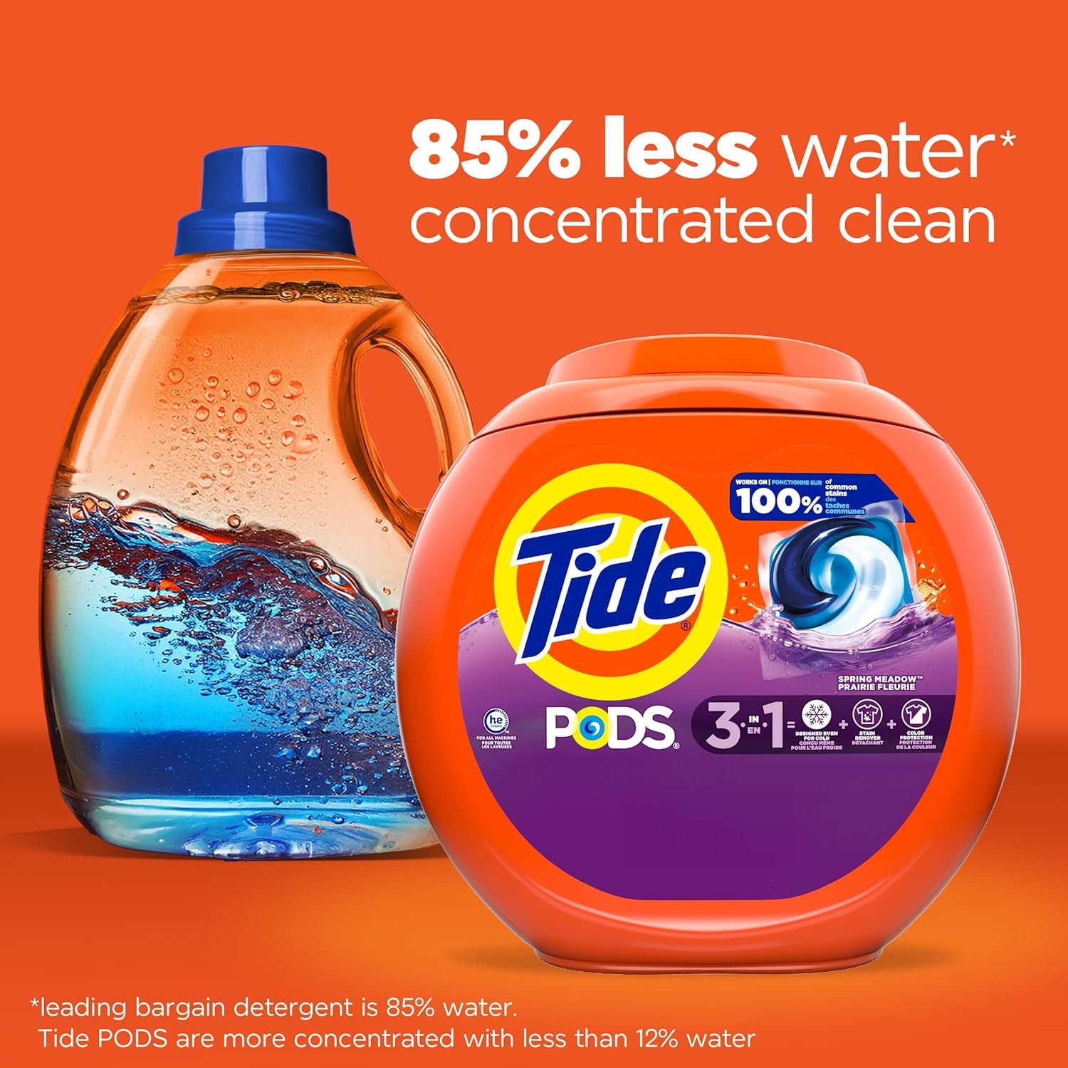 PODS Laundry Detergent Pacs, 3-In-1 Stain Remover, Odor Fighter, Color Protector, 76 Count, HE Compatible, Spring Meadow Scent