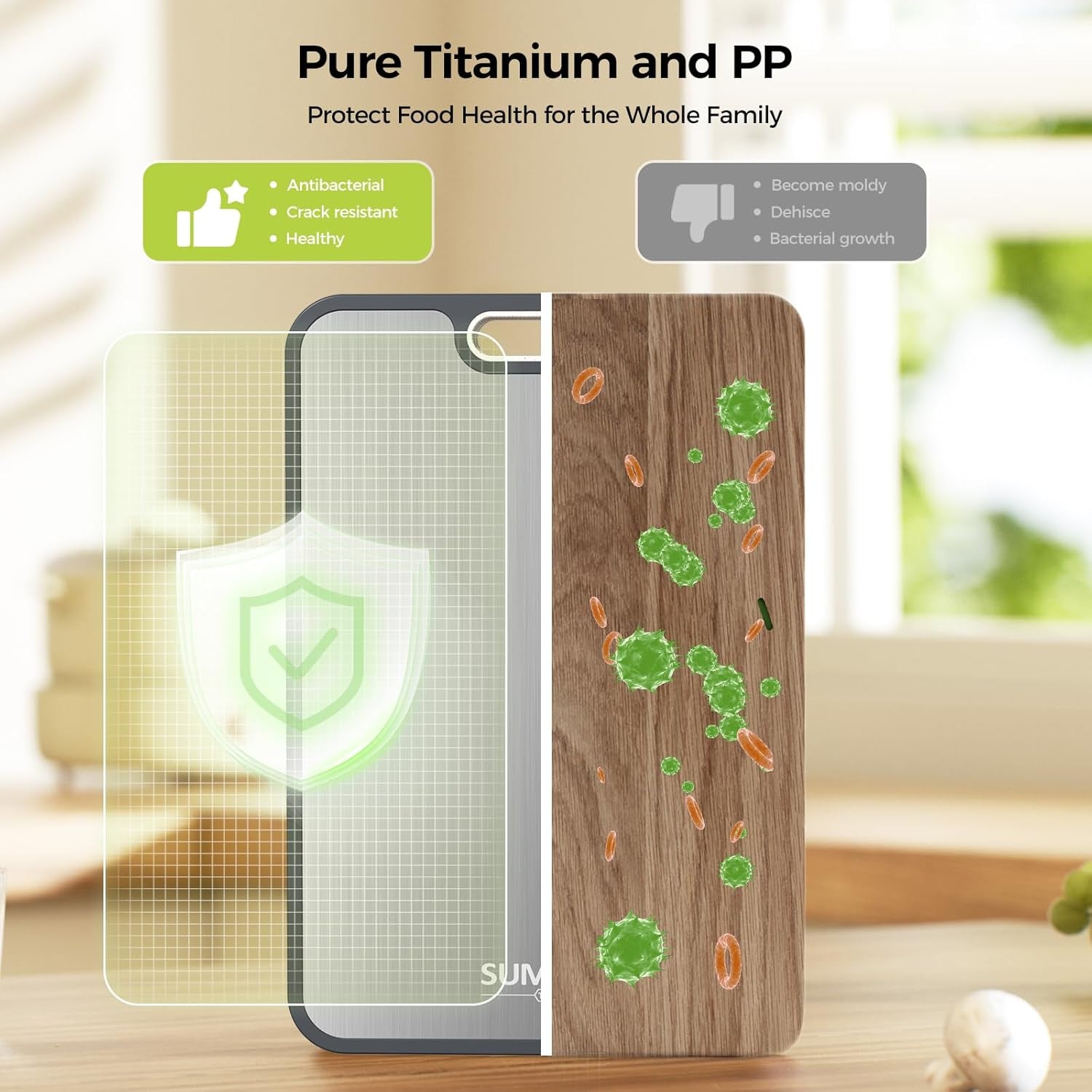 Titanium Cutting Board for Kitchen, Non Toxic 2-In-1 Cutting Board Double Sided Food Grade Pure Titanium, Knife Friendly Easy to Clean Large Size 15”×10.3”